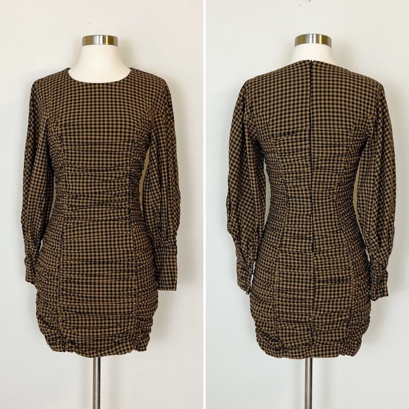 Zara Bloggers Fave Check Draped Balloon Sleeve Mini Dress M - Picture 6 of 9